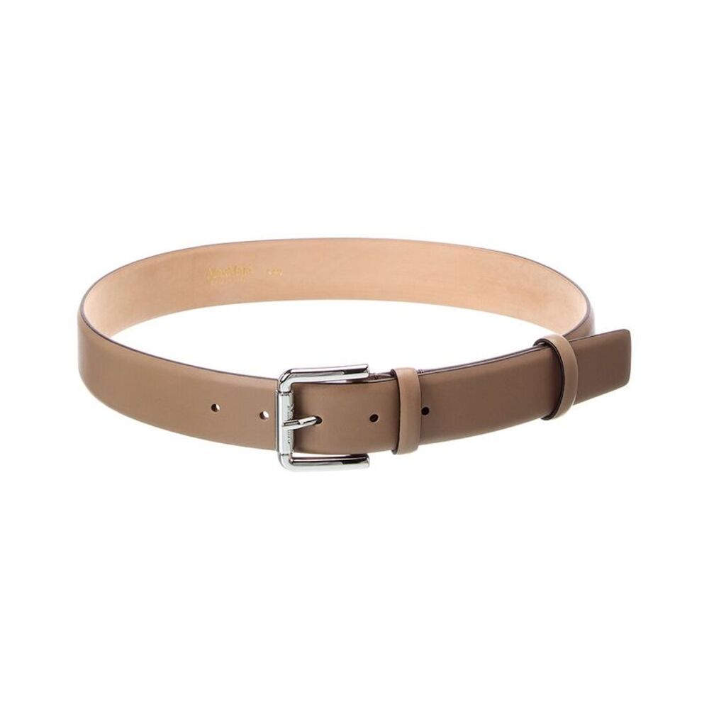 Max Mara New Buckle35 Leather Belt, Beige